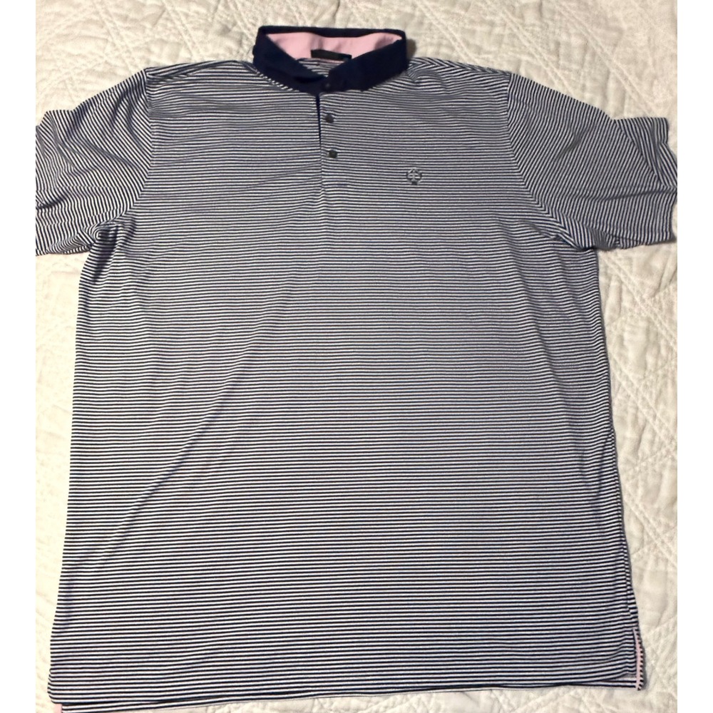 Greyson Mens XXL Navy White Striped Golf Polo Shirt Short Sleeve Wolf Logo